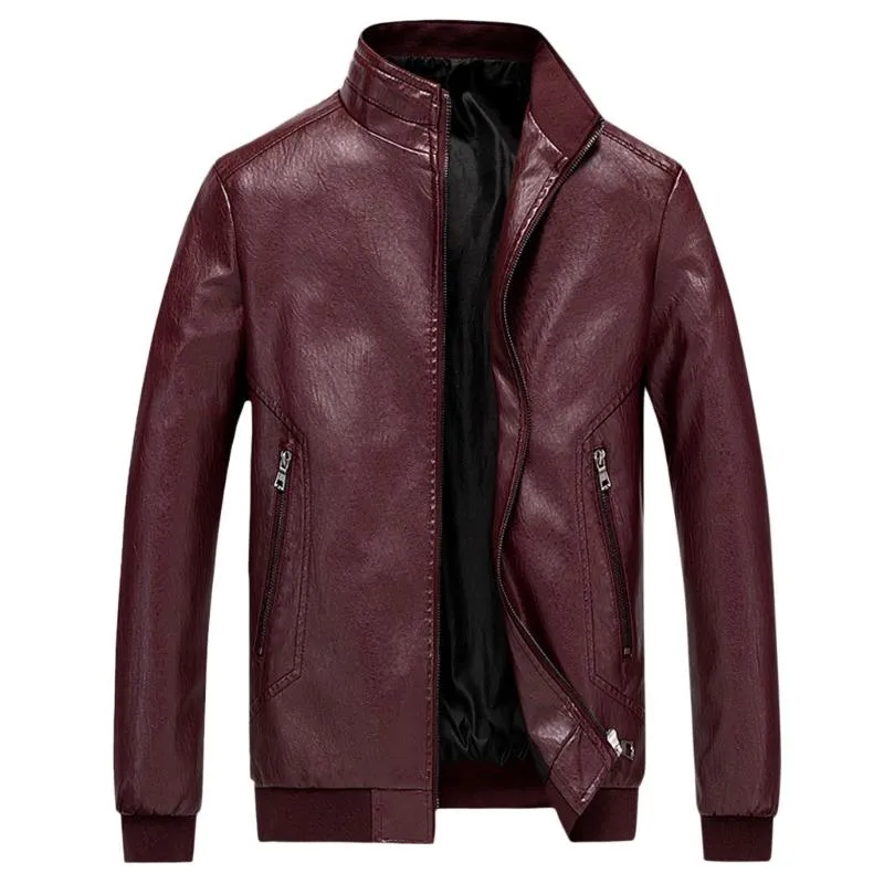 Men s Jackets Men Winter Leather Jacket Biker Motorcycle Zipper Long Sleeve Coat Top Blouses Stand Collar Slim Male Bomber