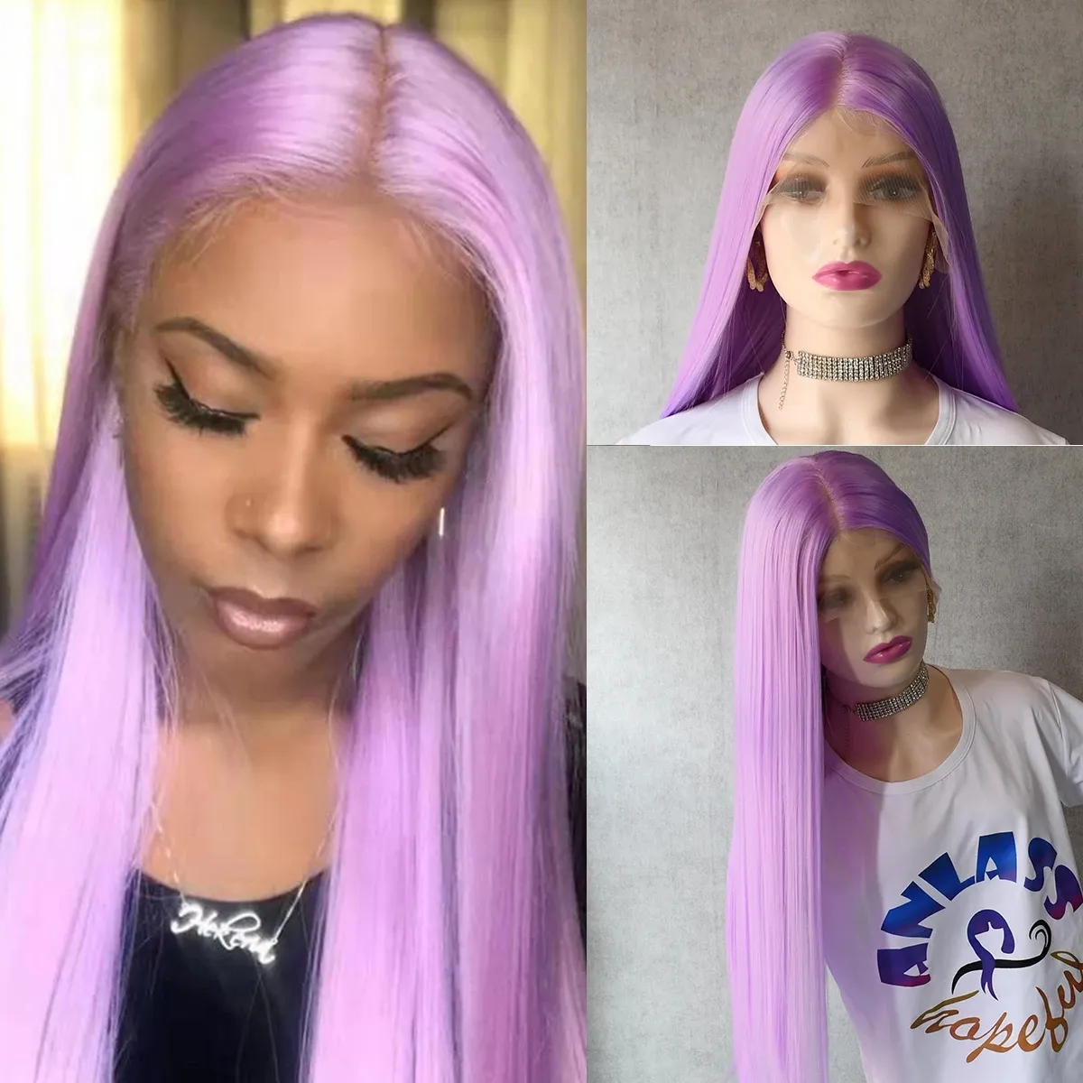 Lavender Purple Purple Synthetic Wig Long Straight Style With Natural Brazilain Hair And Heat Resistant Lace Front For Black Womens Cosplay In Blonde Blue And Brown From Bkebeautyhair 11.78 DHgate.Com
