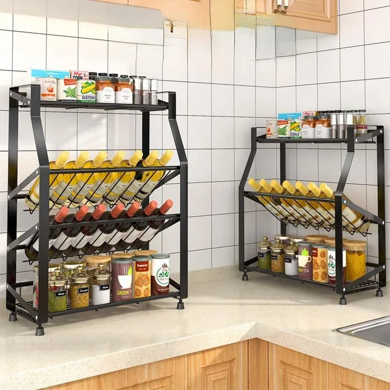 Storage Drawers Thickened Black Anti Rust Kitchen Spice Rack Cabinet Stainless Steel 3/ 4 Layer Bottle Shelf Organizers