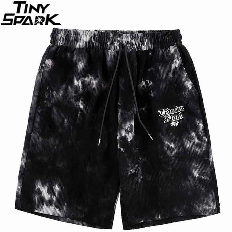 Men Hip Hop Streetwear Corduroy Shorts Embroidery Tie Dye Harajuku Jogger Summer Track Sweatpants 210713