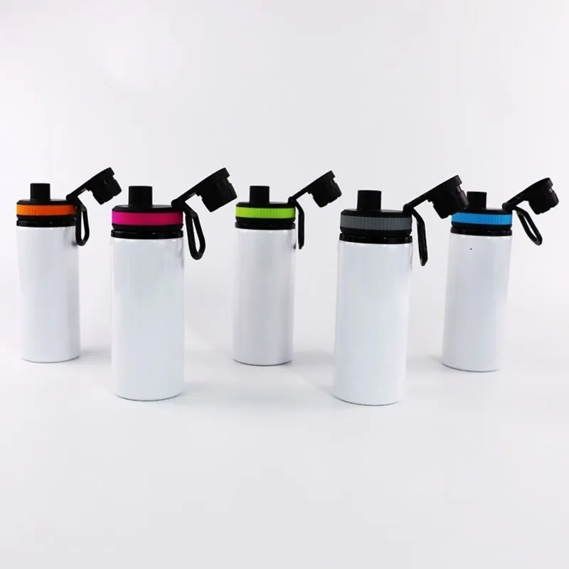 5color Sublimation Aluminum Blanks Water Bottles 600ML Heat Resistant Kettle Sports Cups White Cover Cups With Handle Sea Shipping T500476