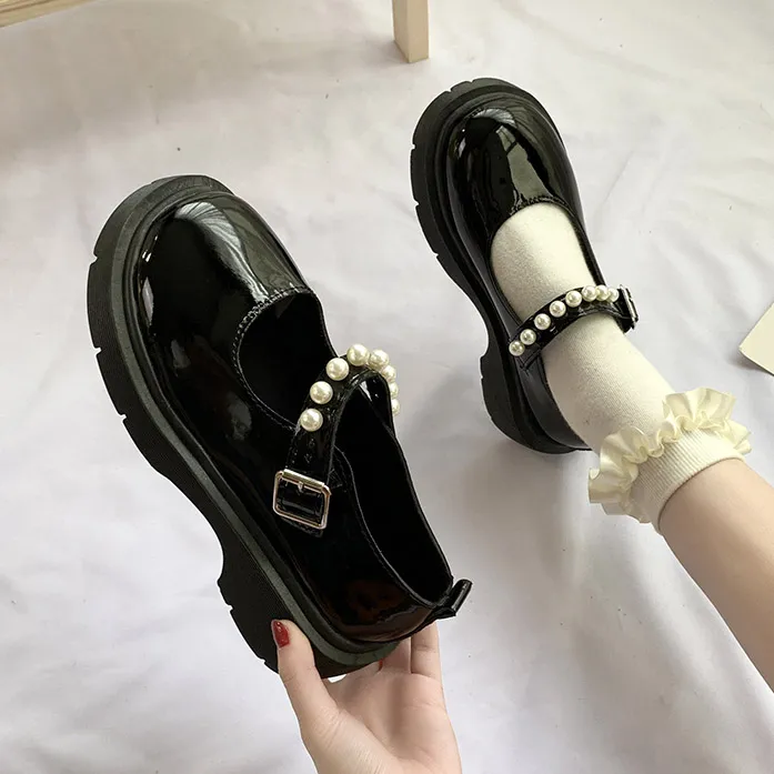 Coll ge tudiant chaussures Style japonais bride la cheville bout rond talons hauts plate forme chaussures en cuir mignon Lolita JK filles Mary Jane