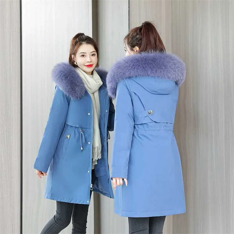 Parka cheveux en peluche à l'intérieur conduit longtemps envoyé pour surmonter dans l'édition féminine han cultiver la moralité vers le bas veste rembourrée en coton 211216