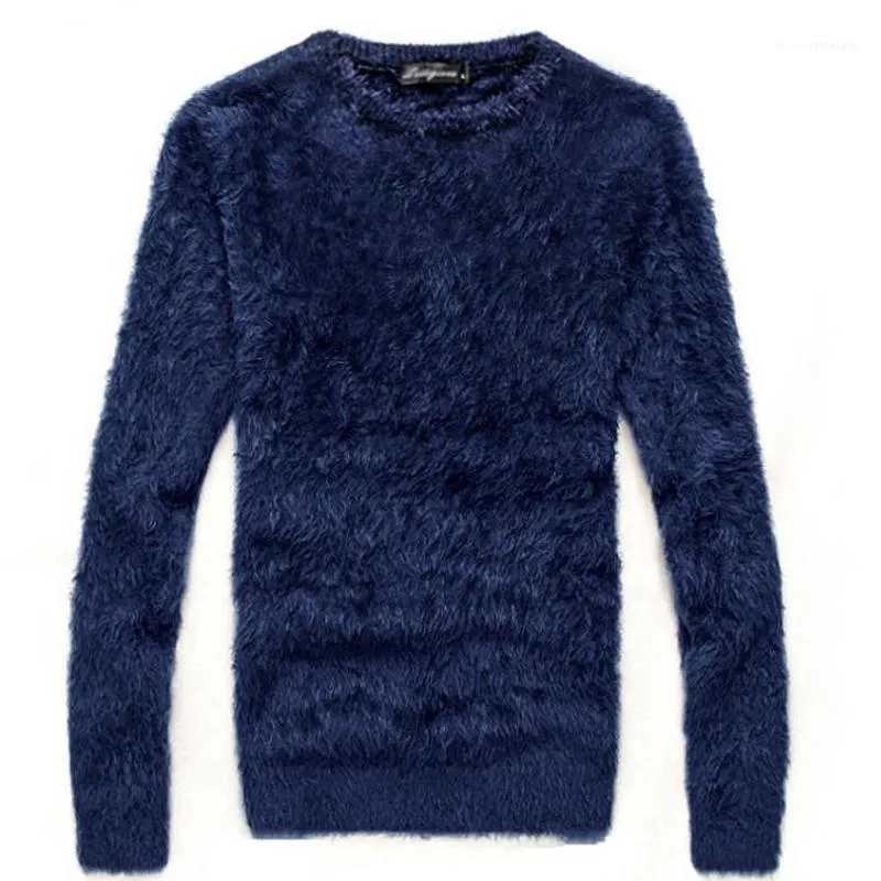 Automne hiver pull hommes épais Mohair à manches longues col rond pull en tricot mode mince chaud mâle J7151