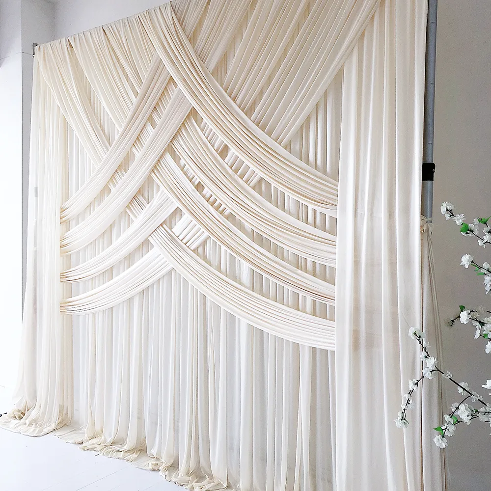 New Arrival 3m H x3m W Cream Cross Drapes Ice Silk Curtain Wedding Backdrop curtain wedding party baby shower Decorations supplies