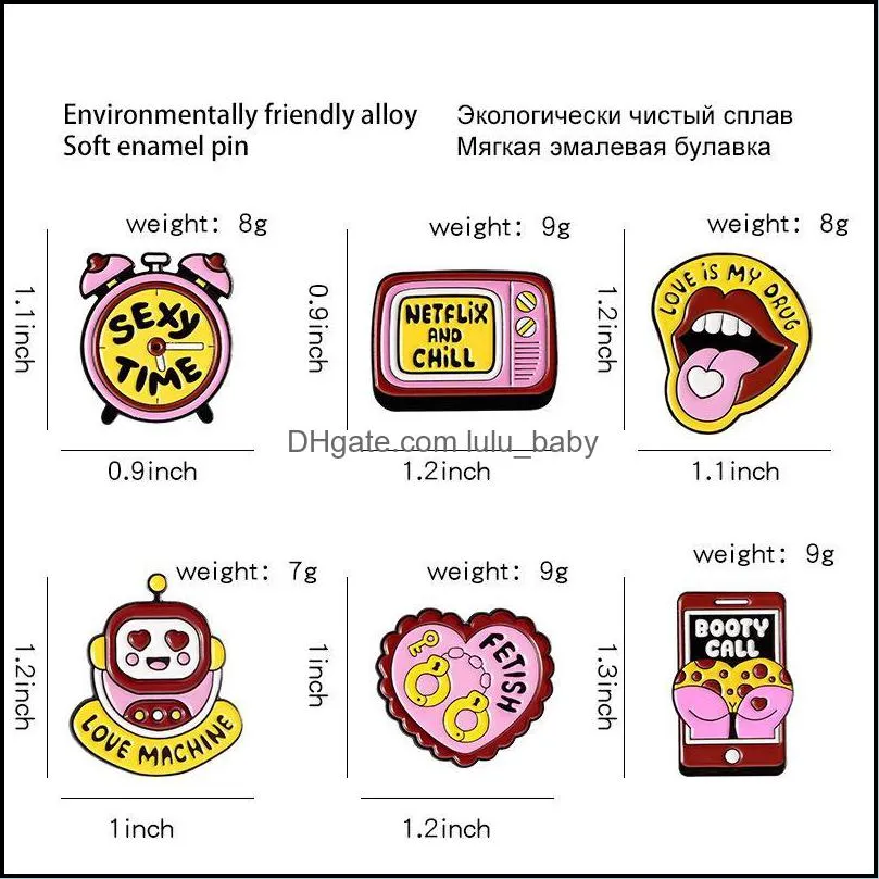 Pins, Brooches Pink Yellow Enamel Pin TV Robot Clock Lips BuHeart Badge Custom Lapel Jeans Shirt Bag Fashion Jewelry Gift