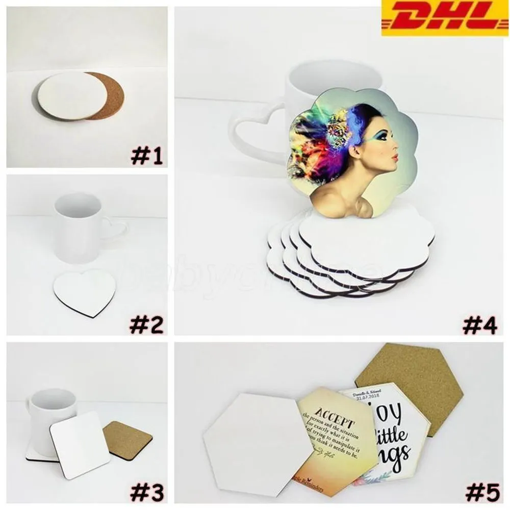 DIY Sublimation Blank Coaster Wooden Cork Cup Pads MDF Advertising Gift Promotion Love Round Flower Shaped Cup Mats Wholesale