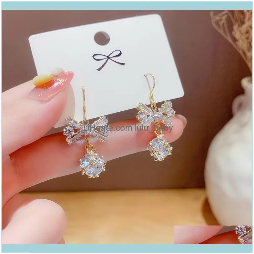 Dangle & Chandelier Micro Pave Zircon Ball Bowknot Drop Earrings Delicate Fashion Jewelry Bijoux Femme 2021