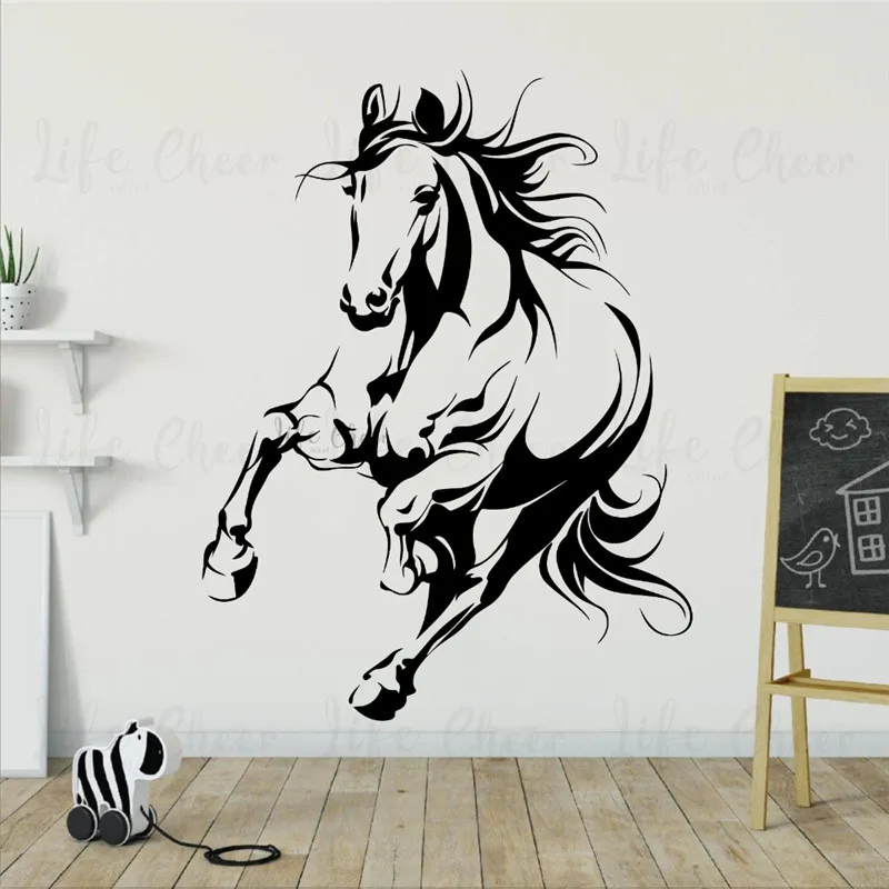 Wild Animal Horse Wall Decal Running Horse Vinyl Stickers Décoration de la maison Animaux Thème Affiche murale PVC Carving Autocollant AC519 210308