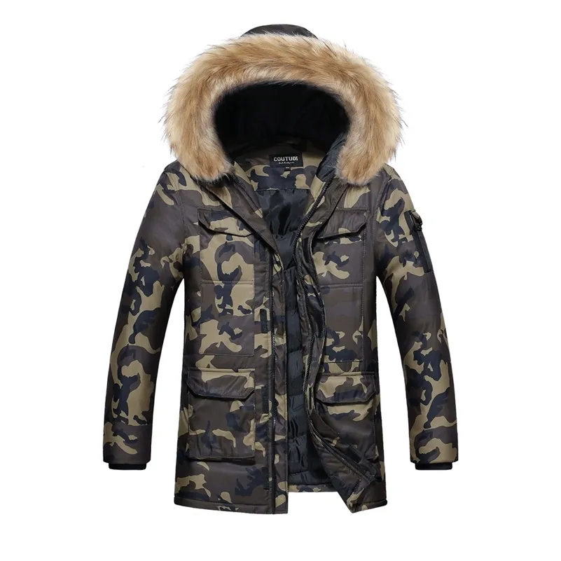 Bontkraag Lange Parka's Mannen Winterjassen en Jassen Dikker Down Cotton Patded Jacket Overjas Hooded Warm Casual Coat 211110