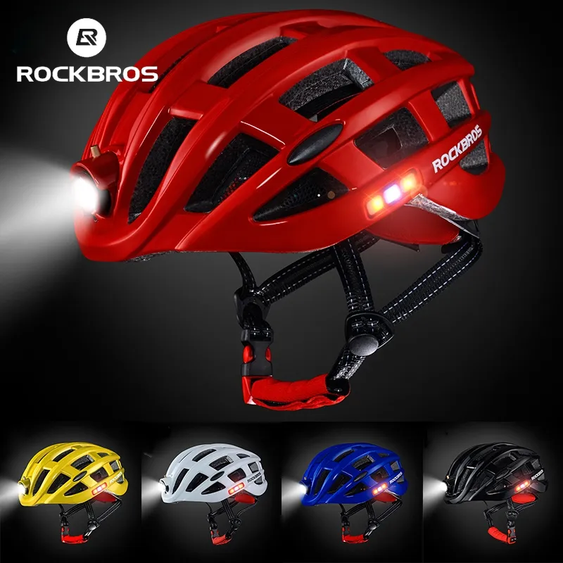 Cascos de ciclismo de Rockbros Ultralight MTB MTB moldeado a prueba de lluvia MTB Casco de bicicleta con luz LED