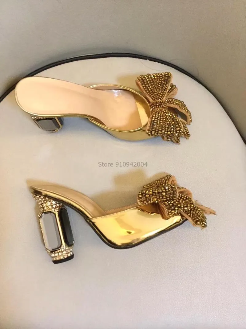 10 cm grube wysokie obcasy złoto duże kapcie motyli Kobiety Kobiety kryształowe buty na pięcie kryształowe kobiet