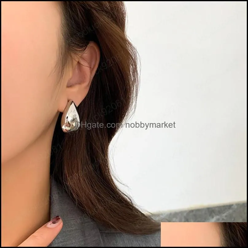 New Korea Gold Silver Color Metal Geometric Semicircle Bend Water Drop Glossy Stud Earrings for Women Girls Jewelry