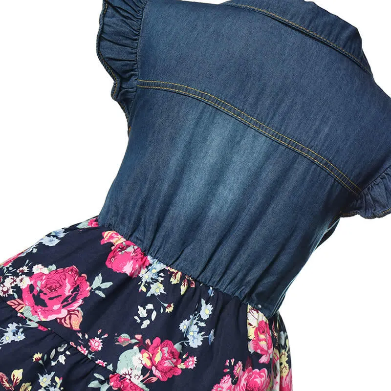 Girls Denim Floral Dress with Belt Knee-Length A-Line Short Flare Sleeve  Casual Summer Outfit for Children from Dhgate Girls Dresses - price 21.81