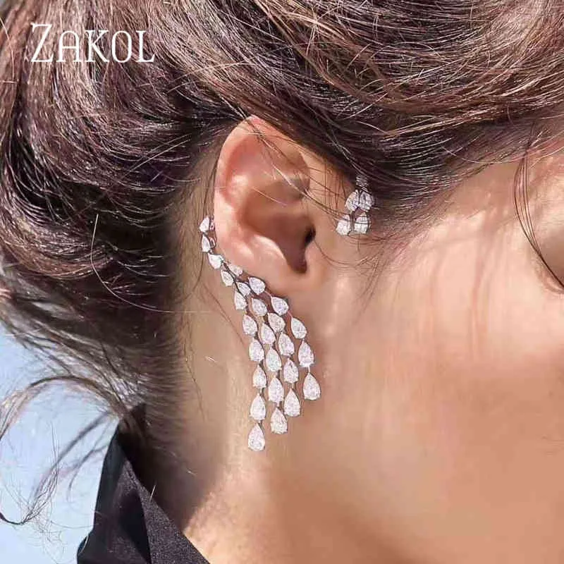 ZAKOL New Arrival Water Drop Cubic Zirconia Stud Earring Simple for Women Luxury Wedding Jewelry Gift FSEP2534