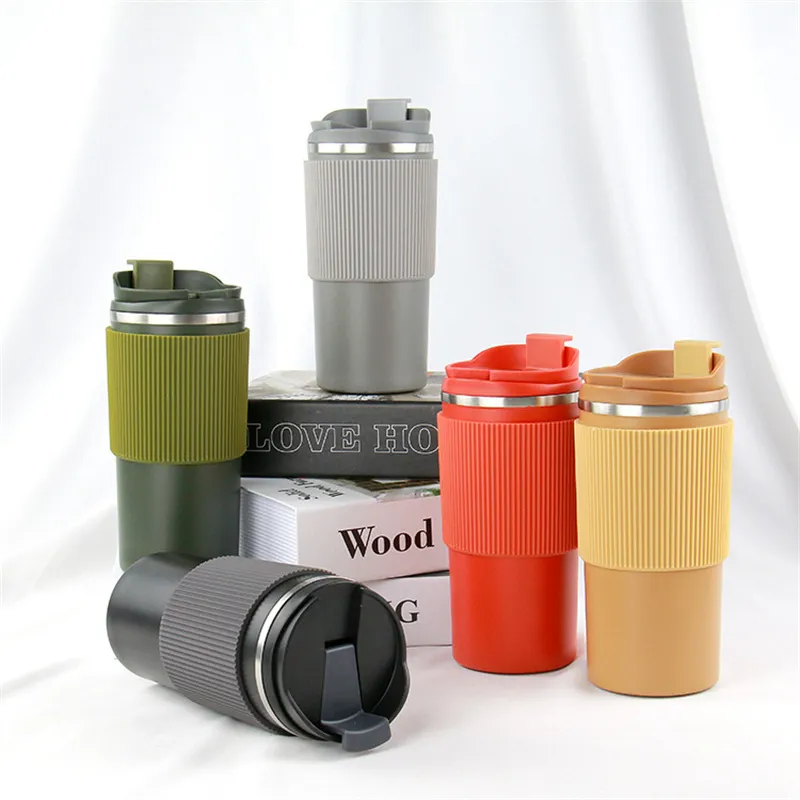 450ml Coffee Thermos Tumbler with Non-slip Case Double Layer Stainless Steel Car Vacuum Flask Travel Insulated Bottle