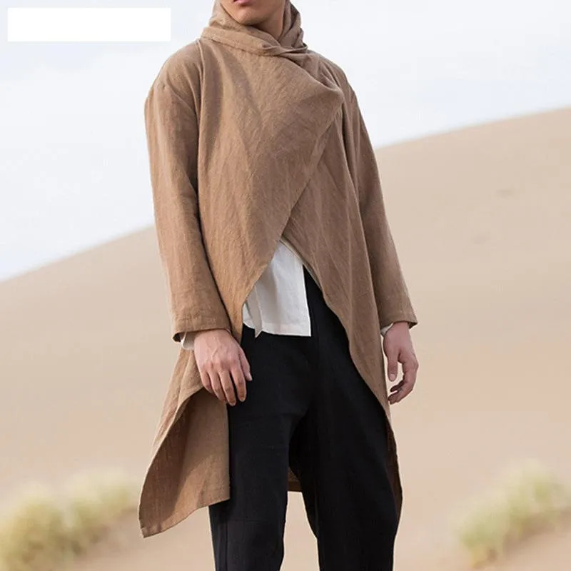 Trenchs pour hommes printemps et automne coupe-vent longueur moyenne Cape Cardigan à manches longues manteau solide hommes