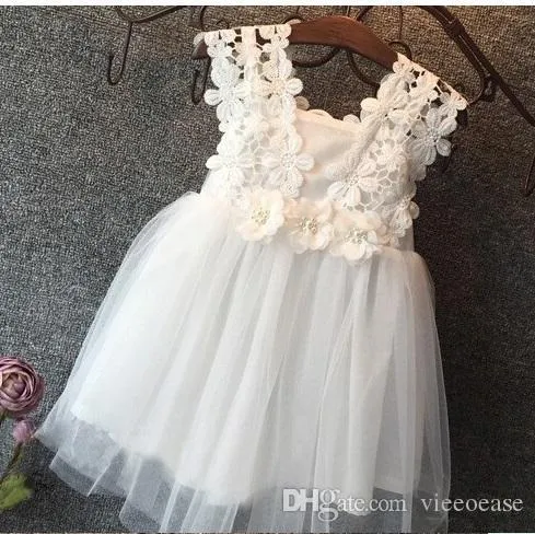 Vieeoease Girls Dress Flower Kids Clothing Summer Fashion Sleeveless Vest Lace Tutu Princess Party Dress KU-137