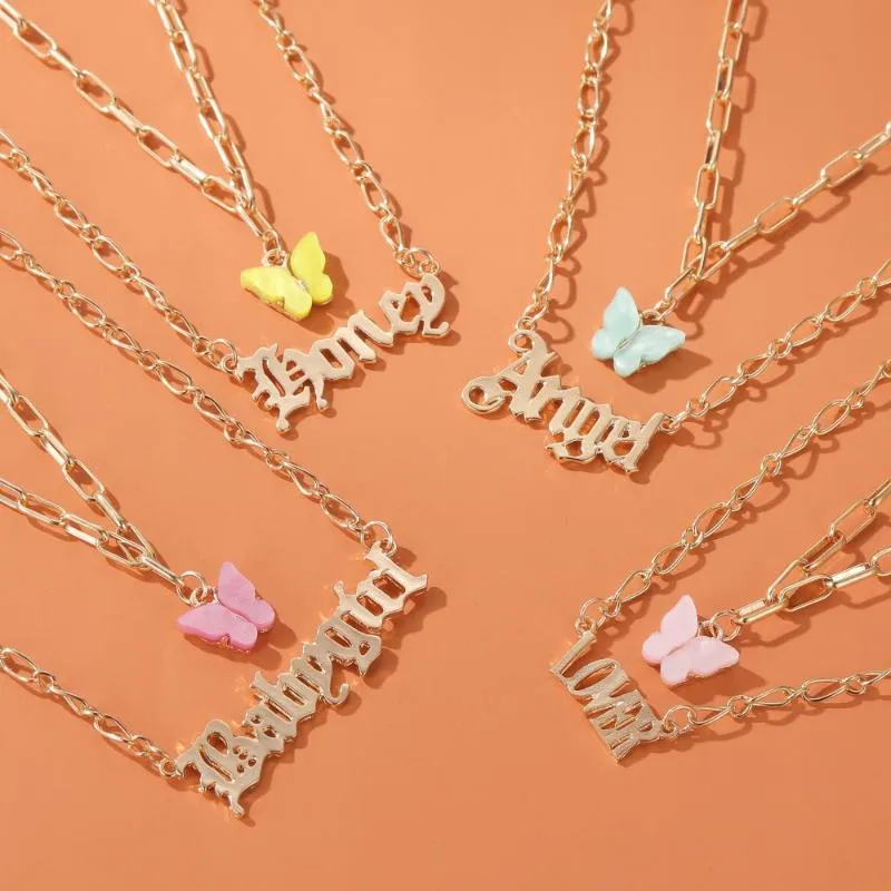 Pendentif colliers KSRA à la mode papillon collier pour femmes acrylique épais chaîne lettre ange Babygirl déclaration bijoux 2021