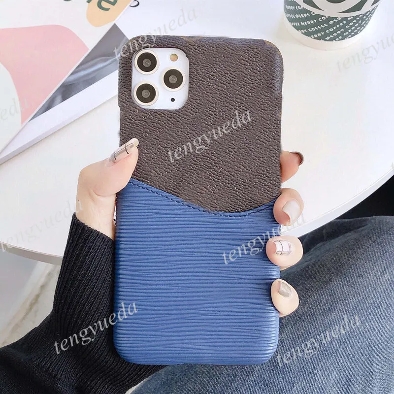 Fashion Designer Brown Flower Phone Cases for iPhone 12 11 pro max Xs XR Xsmax 7 8 plus Leather Patchwork Card Pocket Cellphone Cover with Samsung Note20 Note10 S20 S10