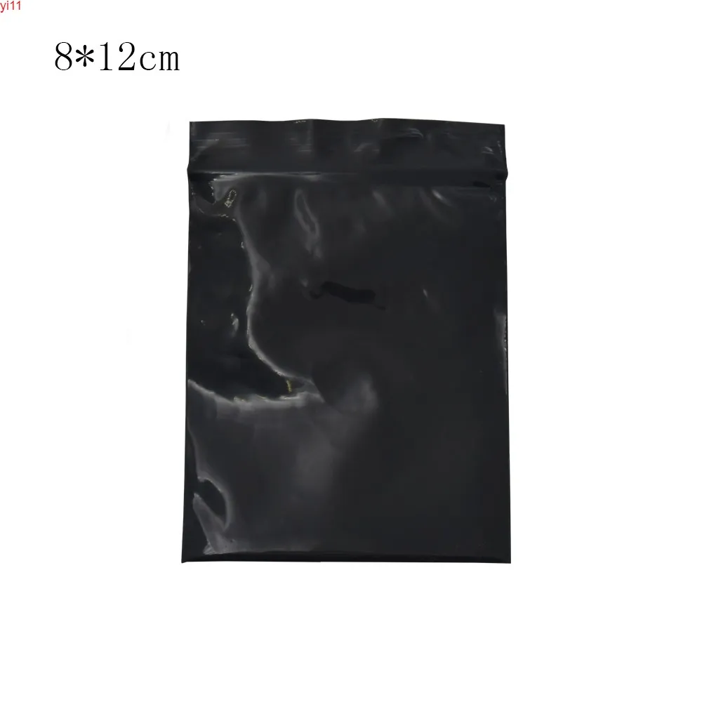 200 unids / lote 8 * 12 cm Plástico Negro Opaco Lucifugal Zip Lock Bolsas de almacenamiento Auto Sellado Cremallera Superior Olor Bolsas de embalaje a prueba de alta calidad