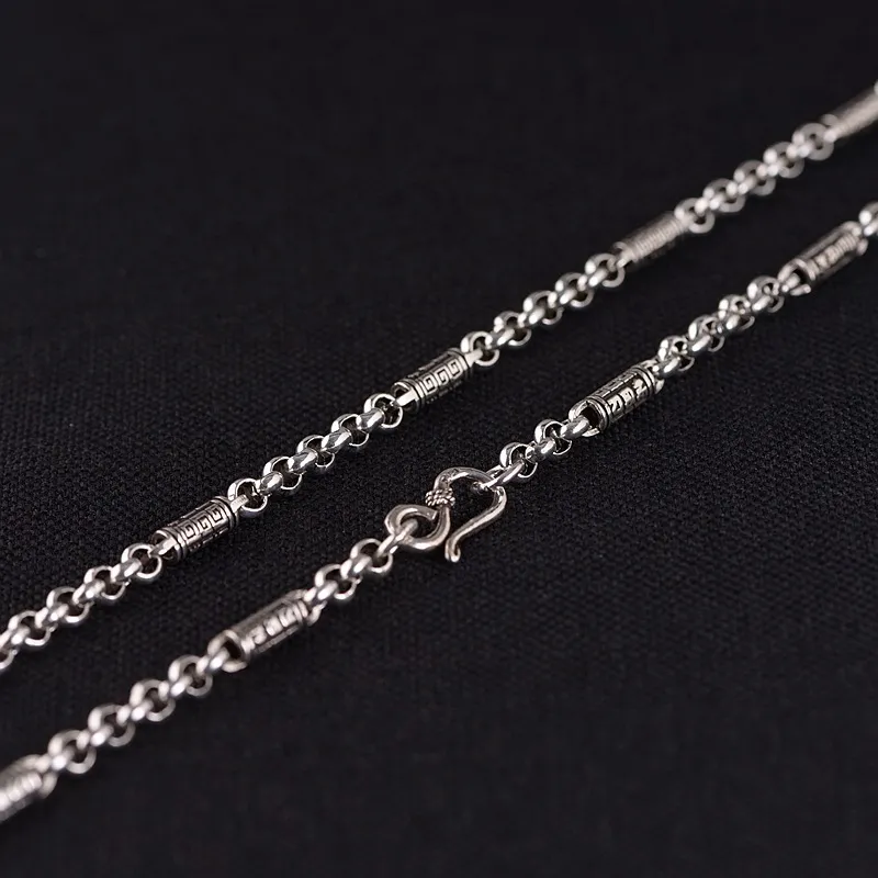 S925 Tube pour hommes rétro mantra anneau perle collier Chaîne de perle entier Thaï Silver S crochet