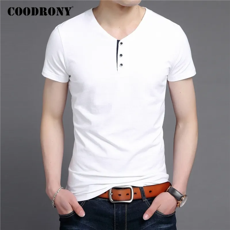 Coodrony 짧은 소매 티셔츠 남성 여름 streetwear 캐주얼 코튼 티 셔츠 옴에 패션 버튼 헨리 칼라 티셔츠 남성 C5091S 210317