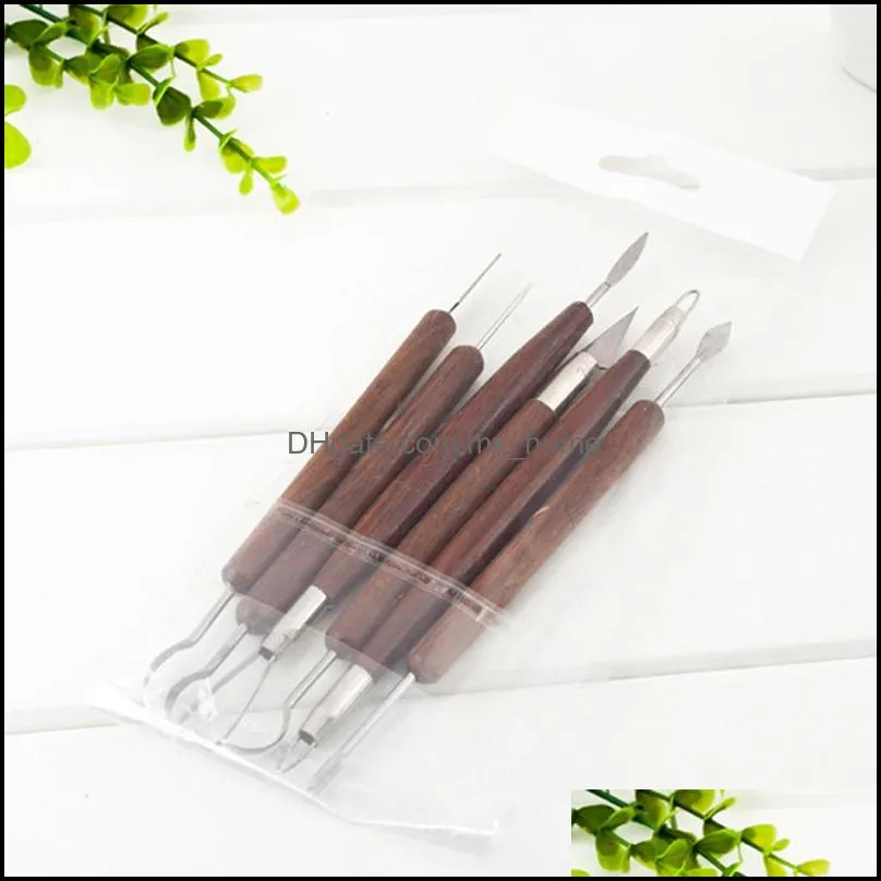 6pcs Clay Sculpting Set Wax Carving Pottery Tools Sculpt Smoothing Polymer Shapers Modeling Carved Tool Wood Handle Set Merry