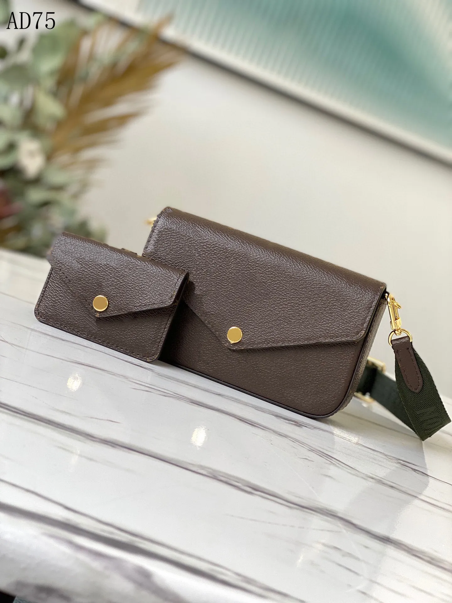 New three piece suit MULTI POCHETTE FÉLICIE purse Brown letter flower Genuine Leather Chain Shoulder Bags Handbag Mini Wallets Card Holder