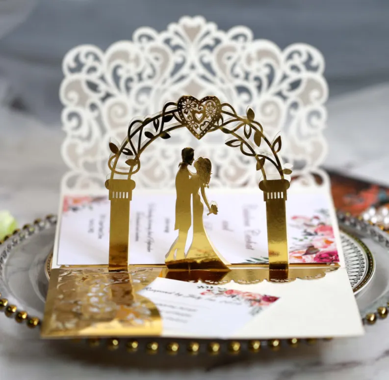 La dernière carte de voeux enveloppe 18X12.5CM, mariage d'anniversaire creux en dentelle merci, 1 jeu = coque extérieure + page intérieure vierge + enveloppes