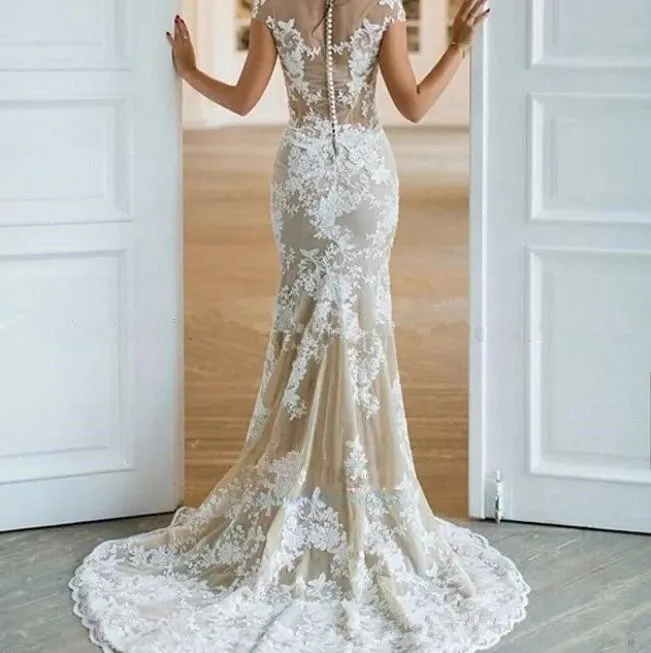 Abiti da sposa vintage a sirena Boho Champagne con strascico staccabile 2021 Abiti da sposa country rustici 2 in 1 taglie forti198w