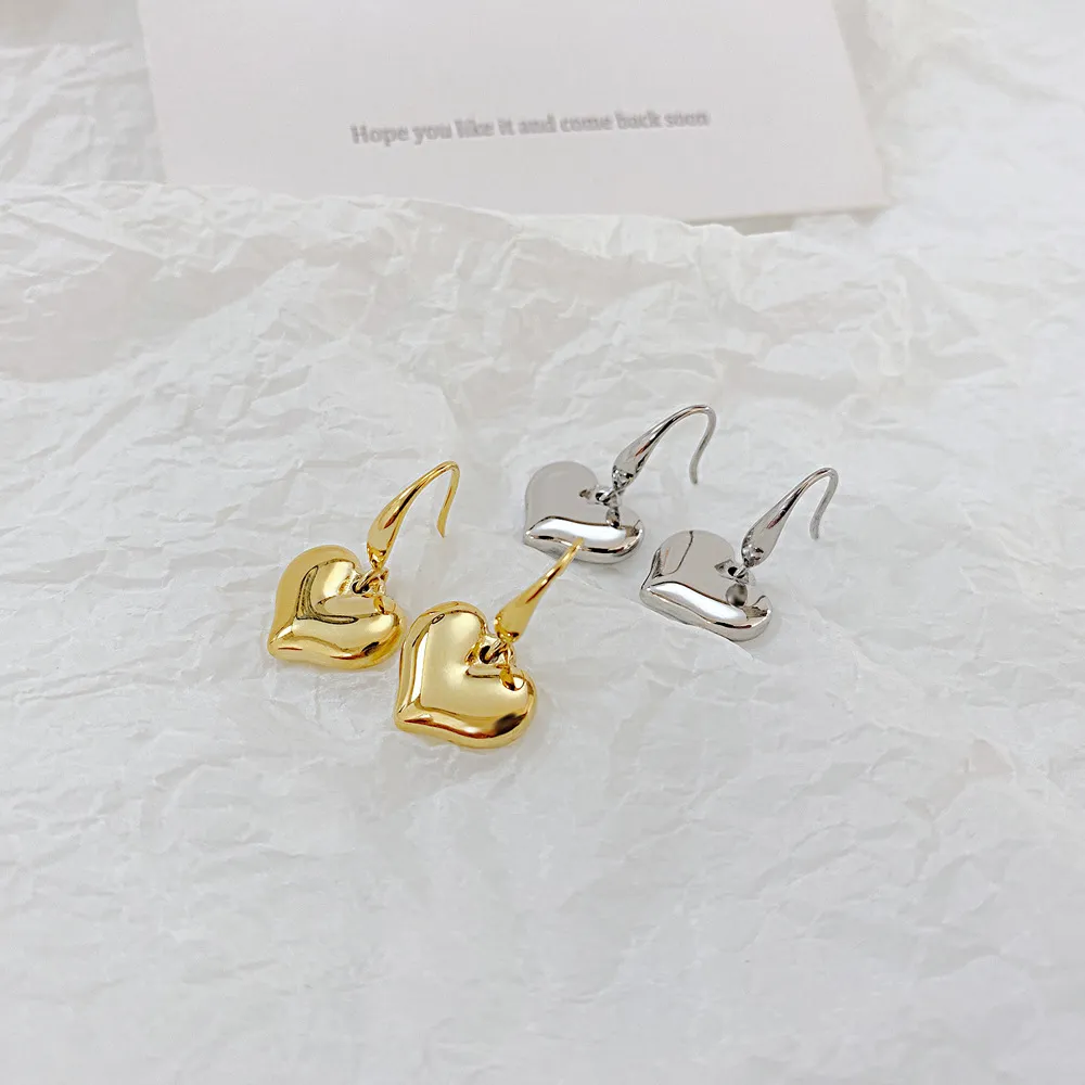Women Stainless Steel Heart Love Cute Dangle Drop Lever Back Earrings Polished Shiny Silver/ Gold