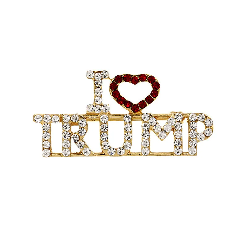I LOVE TRUMP Rhinestones Brooch Pins For Women Glitter Crystal Letters Pins Coat Dress Jewelry Brooches