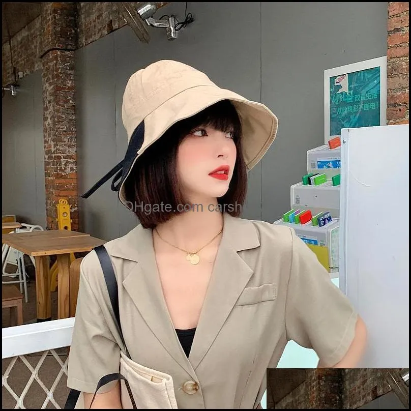 Women Hat Panama Bucket Lady Hepburn Style Cotton Campaniform Top Bow Female Colors Block Summer Cap Luxury Elegant Wide Brim Hats