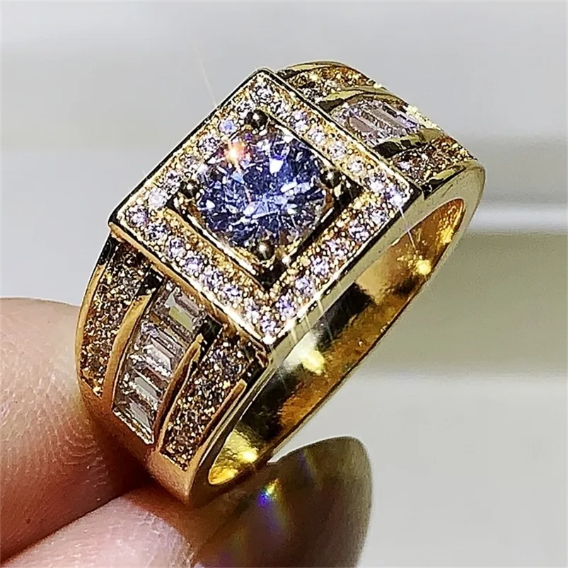 US Size 8-13 Sale Sparkling Luxury Jewelry 925 Silver&Gold Fill Round Cut White 5A Zircon Promise Party Wedding Men Ring Set 220211