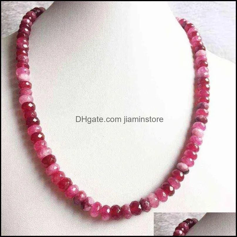 Rare 5*8MM Faceted Red Ruby Necklace Vintage Natural Stone Jewelry Elegant Exquisite Beaded Chain Choker Collier 220209