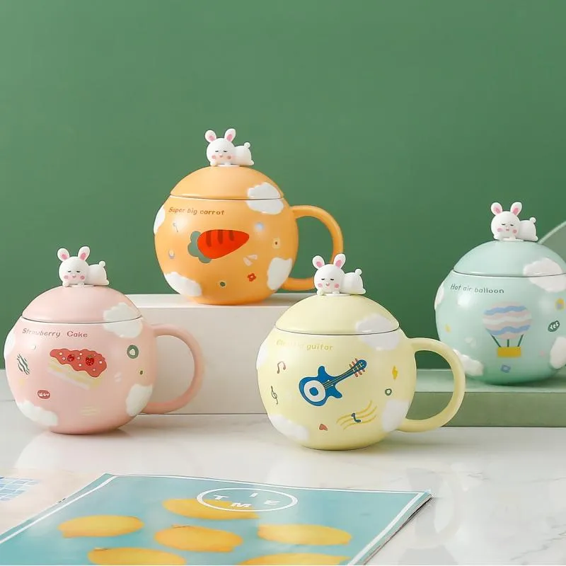 Tasses tasse ronde sphérique dessin animé Animal bouteille en céramique avec couvercle cuillère résistant aux hautes températures Couple tasse à café