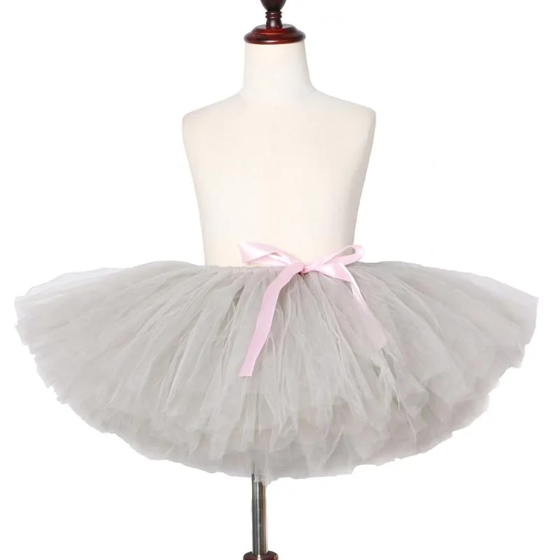 Gonne Grigie Gonna Tutu per ragazze Soffici bambini fatti a mano Tulle Bambini Balletto Danza Pettiskirt Baby Girl Festa di compleanno 1-14