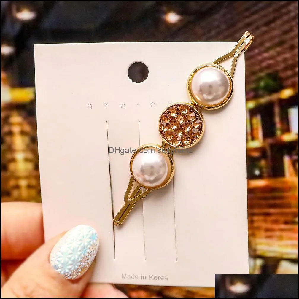 S1516 Fashion Jewelry Women Girl Faux Pearl Beads Barrette Rhinstone Hairpin Clip Headdress Bobby Pin Hair Clip Accessories