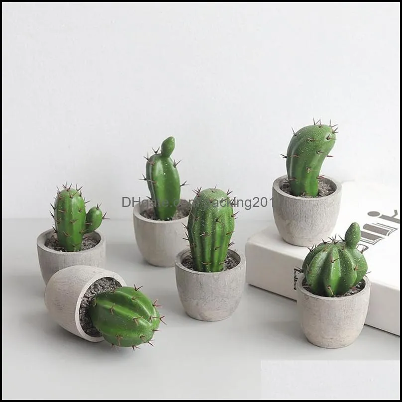 Decorative Flowers & Wreaths Simulation Cactus Potted Ornaments Resin Prickly Pear Pillar Succulent Plant Decoration Bonsai