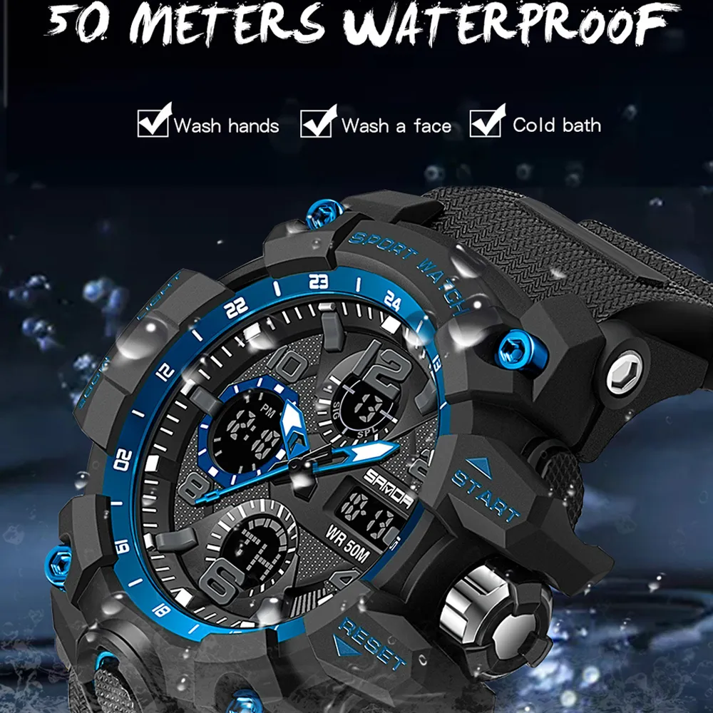 SANDA NOWY styl G SHOCK MEN SPORTY WATCHES BIG COLD LUKUJE LED DIGRACYJNE WODY WODY WODY OBEJNOŚCI NAPĘDU