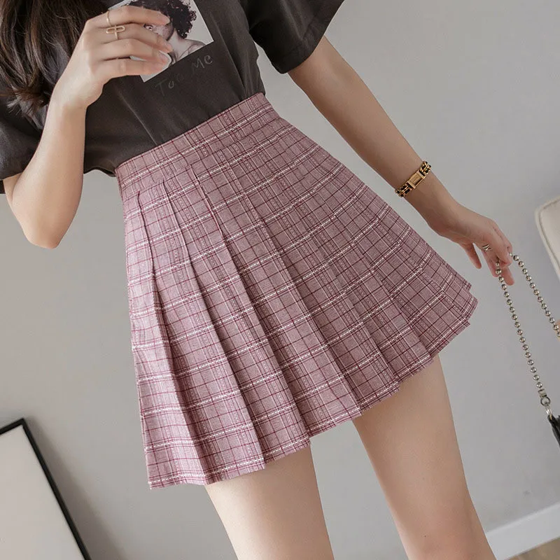 Korean Preppy Style High Waist Plaid Skirt For Women Slim Fit