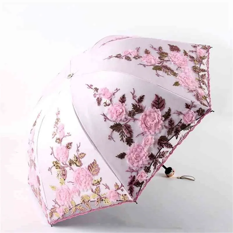 Folding Flower Guarda-chuva Rain Mulheres Três Ferramentas Femininas Personalizadas Orninais Parasol 210626