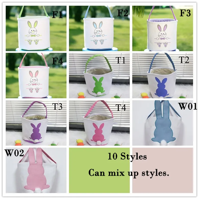 Party Easter Egg Storage Basket Canvas Bunny Ear Bucket Creative Gift Bag With Rabbit Tail Decoration 8 Styles