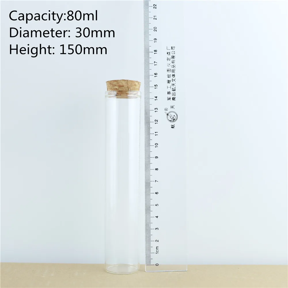 24pcs 30mm 80ml Cork Stopper Long Tube Glass Bottle Spicy Storage Bottle Container Glass Jars Vials DIY Craft (10)