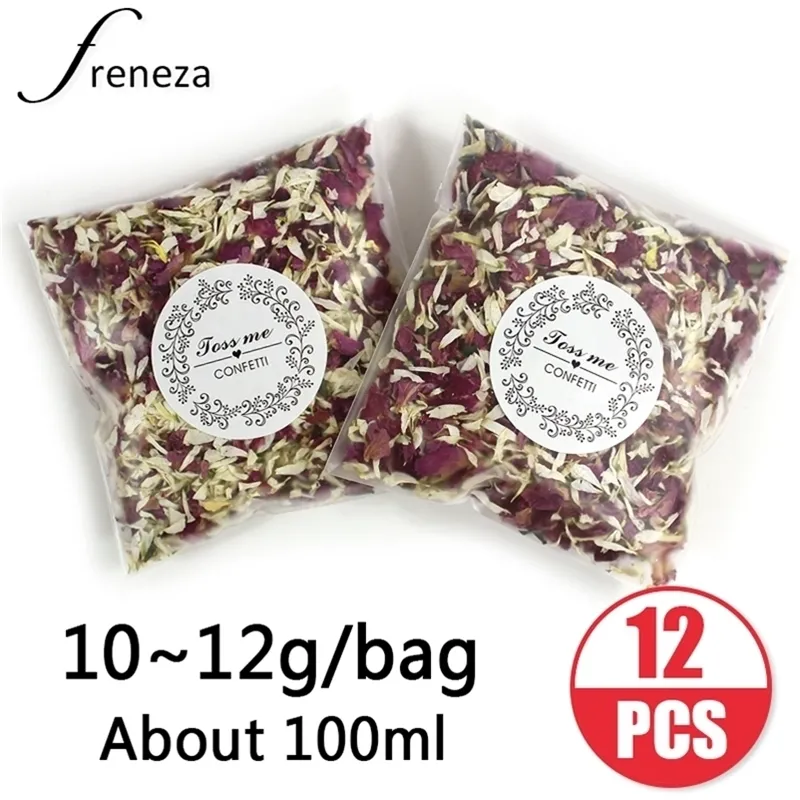 10 g / borsa Confetti di nozze naturali FRENEZA Petali di fiori secchi Pop Biodegradabile Coriandoli di petali di rosa Decorazione di nozze e feste Y201015