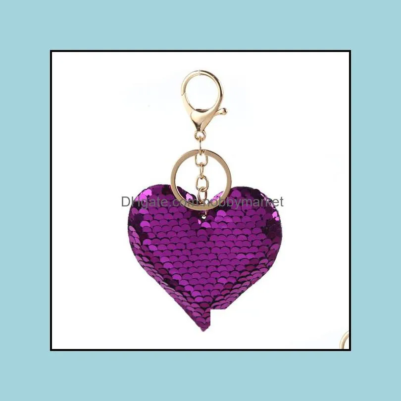 Sequin Heart Keychain Colorful Love Heart Pendant Charm Keychains Valentine`s Day Gift for Party Decaration Supplies