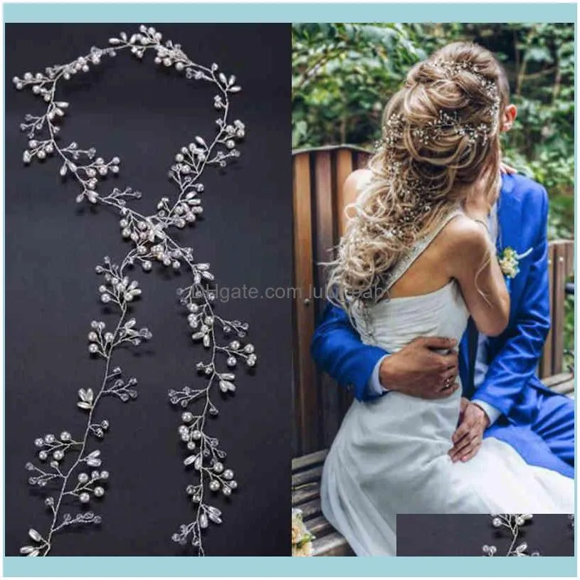 Women Pearl pins Clips Bridal Tiaras bands Bridesmaid Diamante Hair Vine Barrettes Wedding Jewelry 35cm Headwear