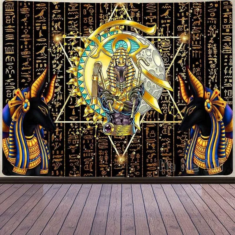 Tapestries Egyptische godtapijt Anubis Mythical Golden Rune Pentagram Farao Scepter Eye of Horus Wall Hanging