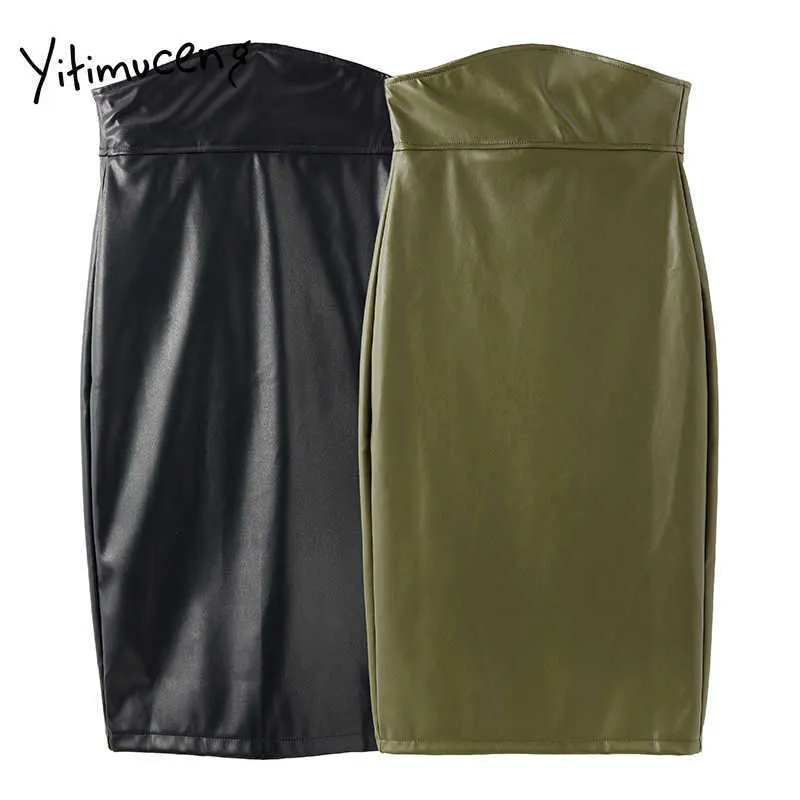 Yitimuceng PU Läder Kjol Kvinnor Vintage Zipper Hög midja A-Line Solid Kläder Vår Sommar Koreanska Mode Kjolar 210601